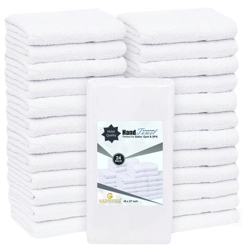 GOLD TEXTILES 24 Pcs (2 Dozen) White 16x27 Inch Cotton Blend Economy Hand Towels Salon/Gym/Hotel Super use Absorbent Best for Kitchen,Janitorial,Home use Towels - Image 1